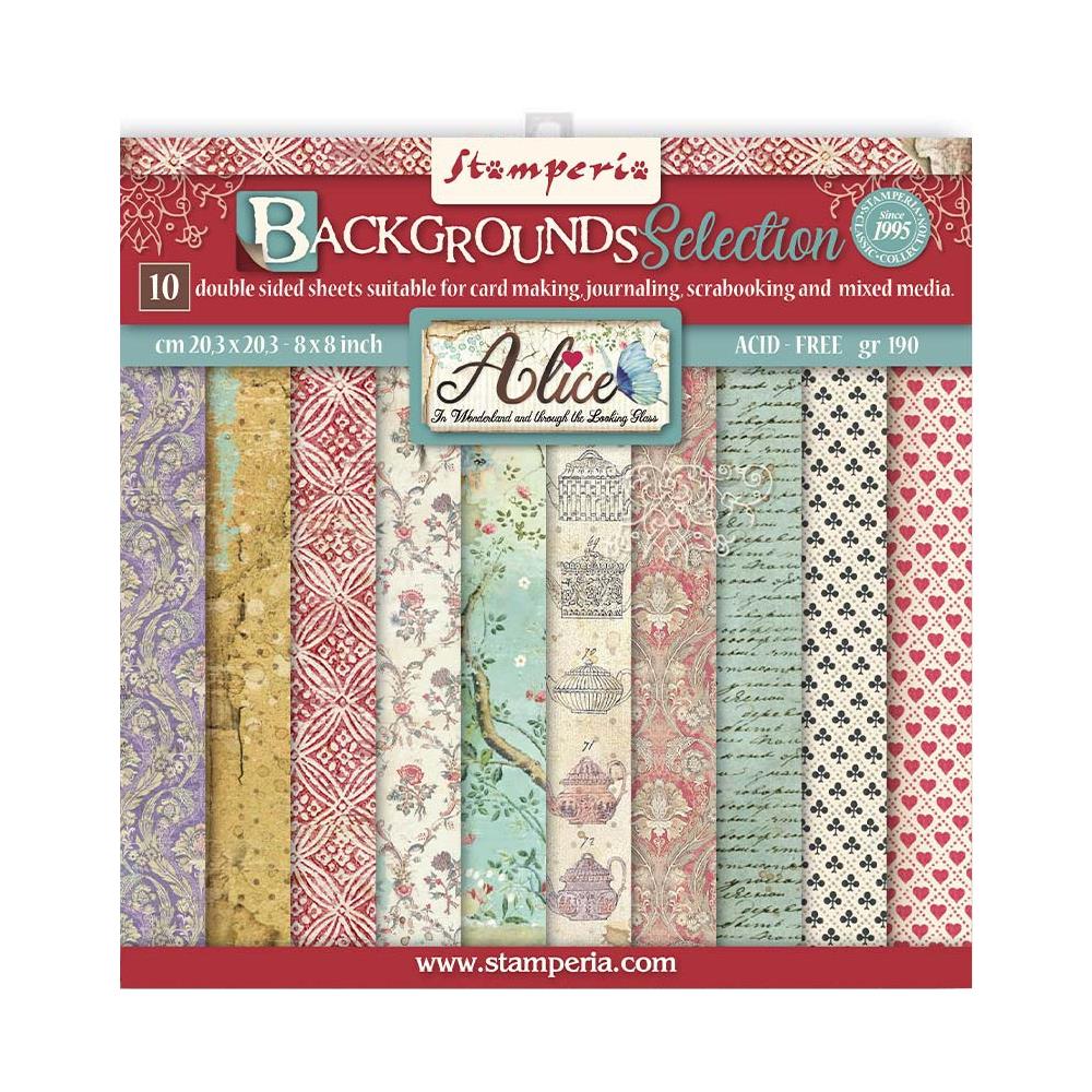 Stamperia Backgrounds Double-Sided Paper Pad 8x8 - Alice Through The Looking Glass