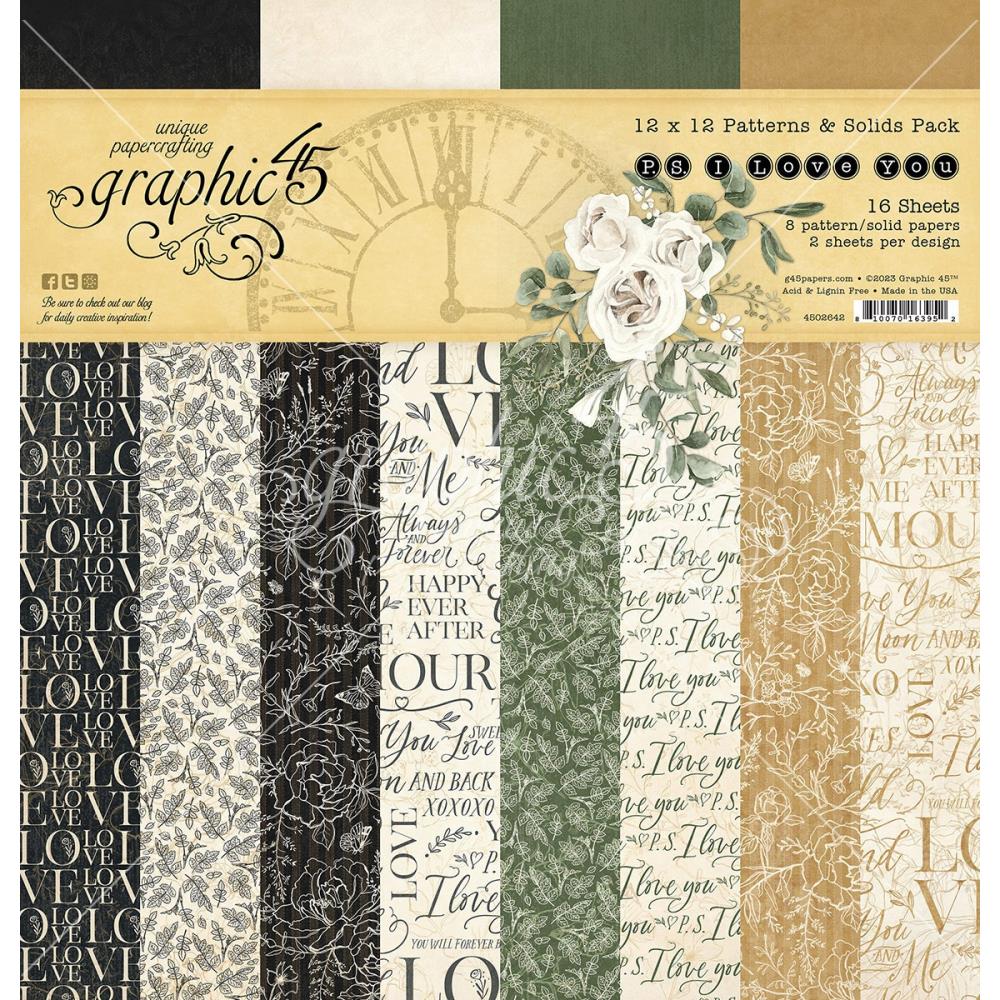 Graphic 45 - Patterns & Solids Double-Sided Paper Pad 12X12 - P.S. I Love You