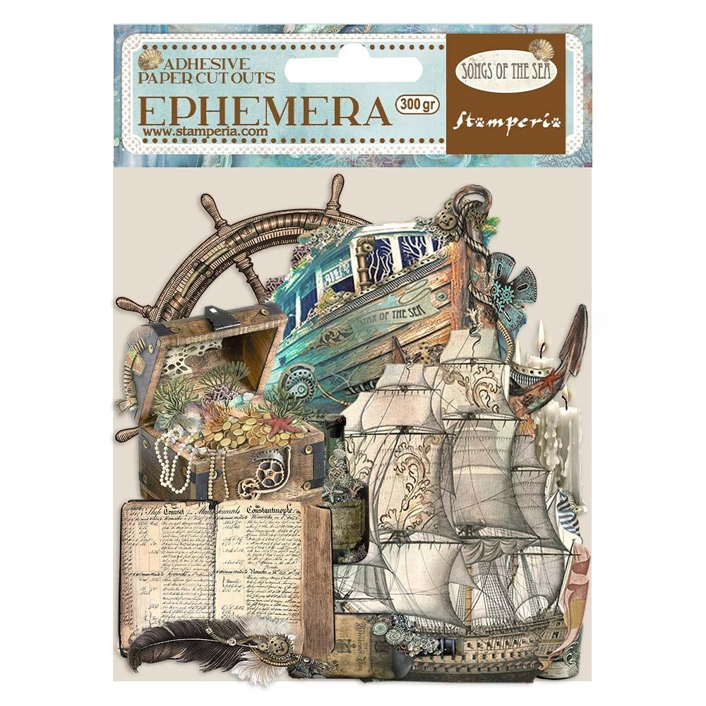 Stamperia Cardstock Ephemera Adhesive Paper Cut Outs - Songs Of The Sea Sailing Ship & Elements