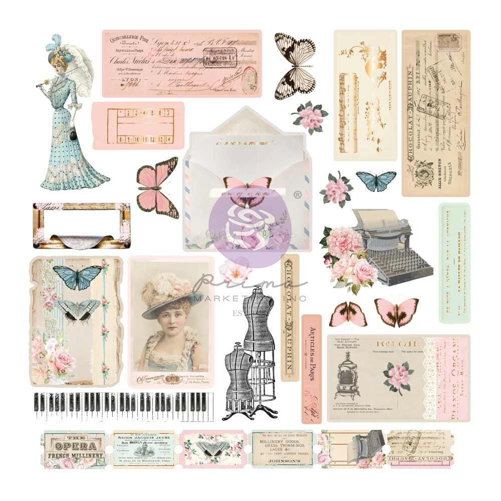 Prima Cardstock Ephemera - French Blue with Foil Details