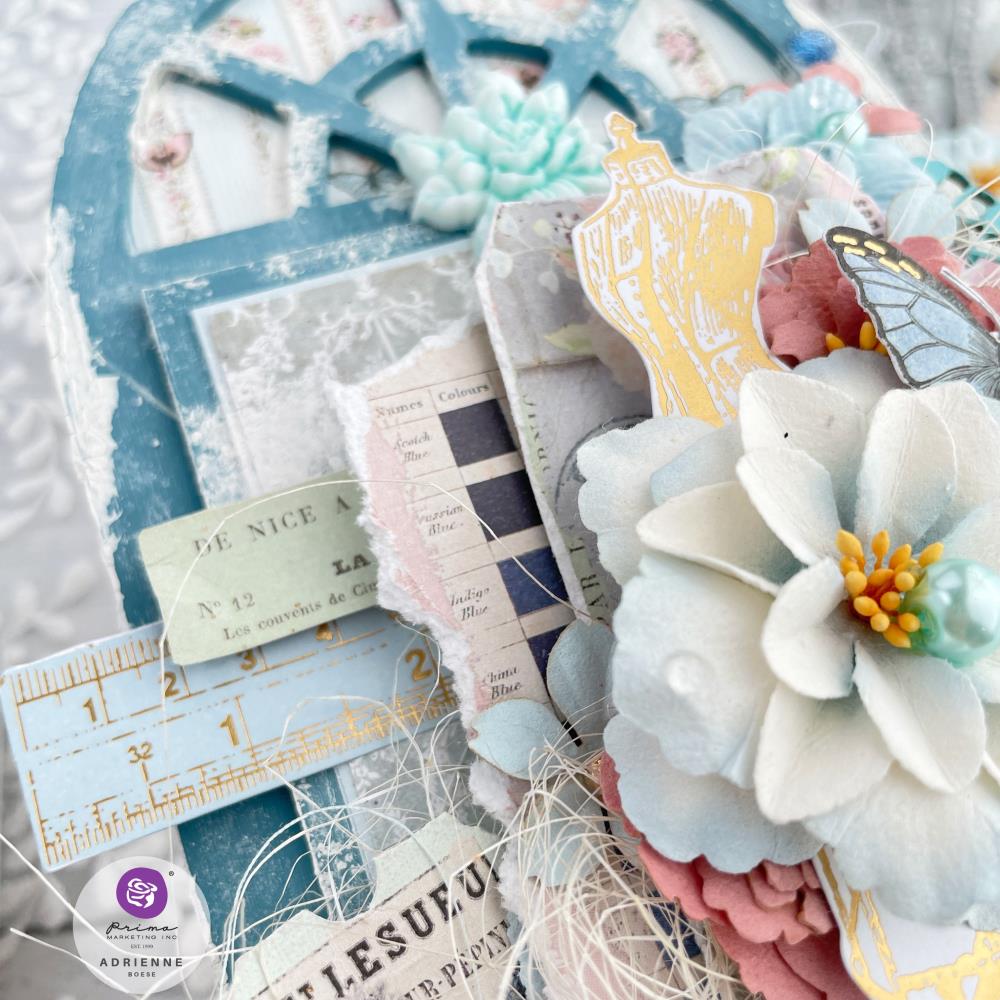 Prima Cardstock Ephemera - French Blue with Foil Details