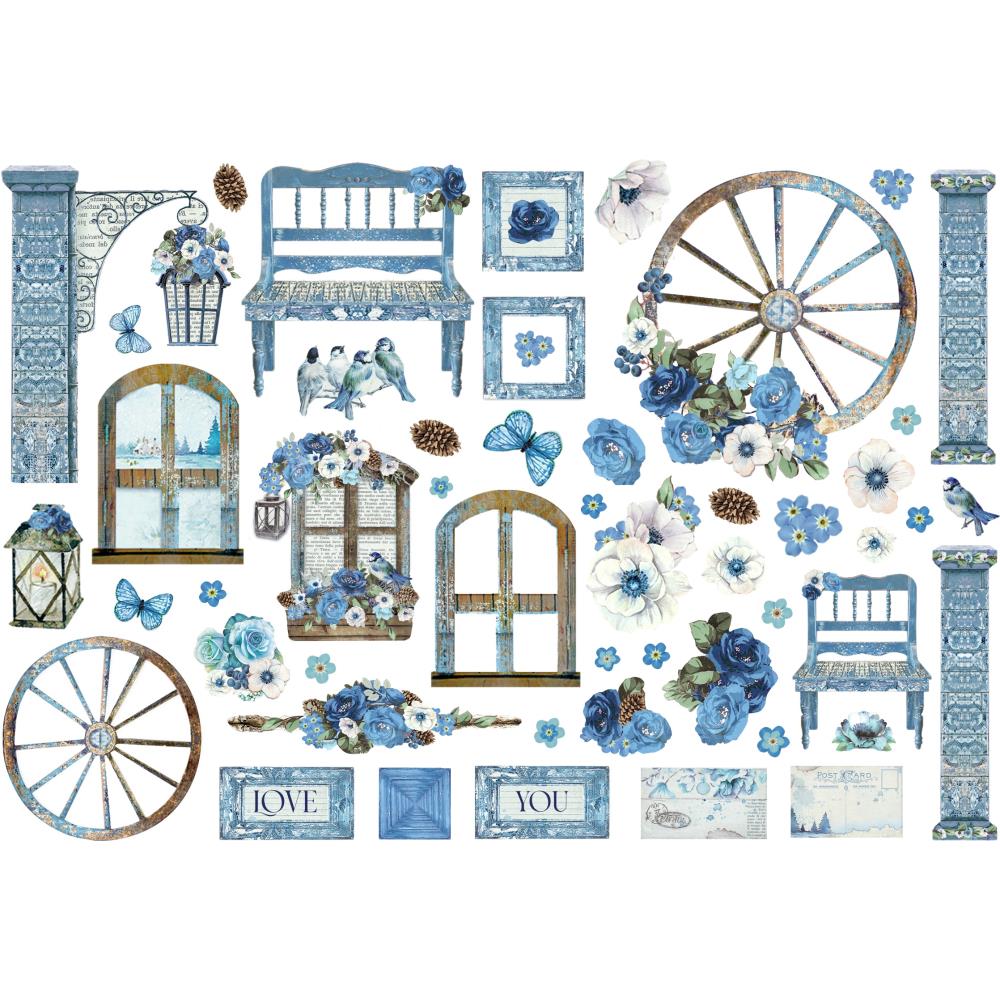 Stamperia Cardstock Ephemera Adhesive Paper Cut Outs - Blue Land