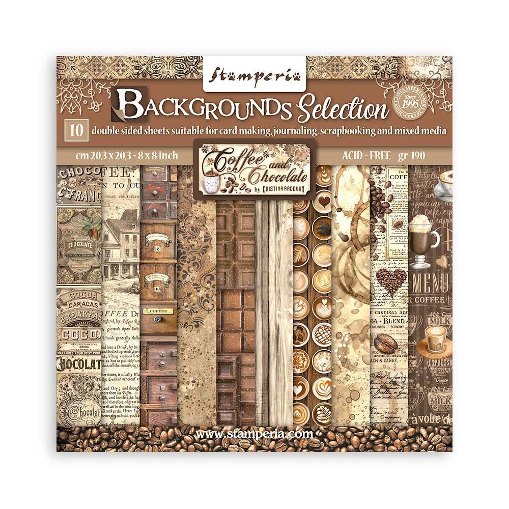 Stamperia Double-Sided Paper Pad 8x8 - Coffee And Chocolate Backgrounds
