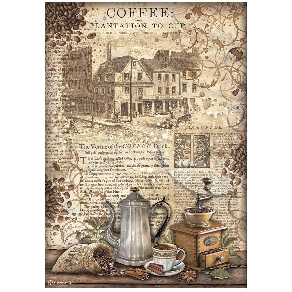 Stamperia Rice Paper Sheet A4 - Coffee And Chocolate Grinder