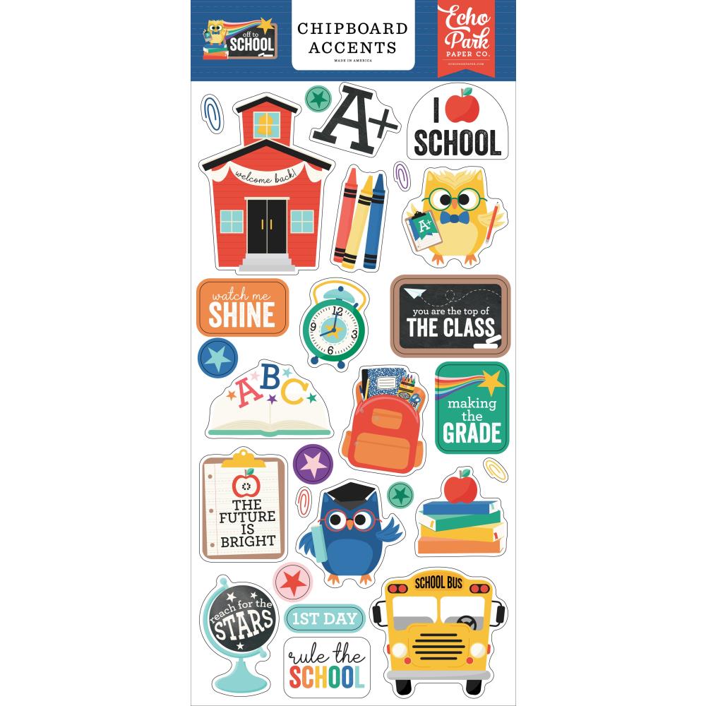 Echo Park Chipboard Phrases - Accents Off To School