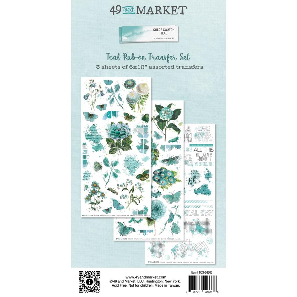 49 And Market - Color Swatch: Teal Rub-On Transfer Set