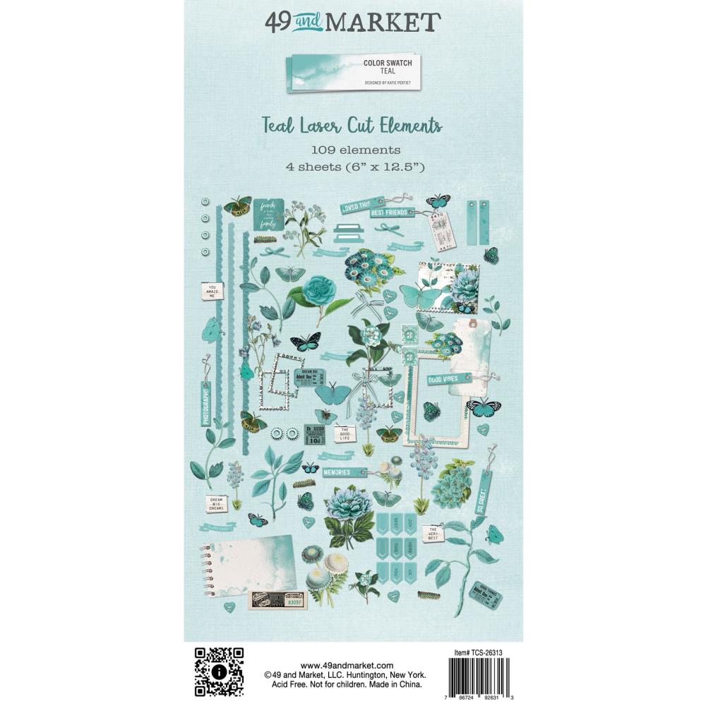49 And Market - Laser Cut Outs - Color Swatch: Teal Elements