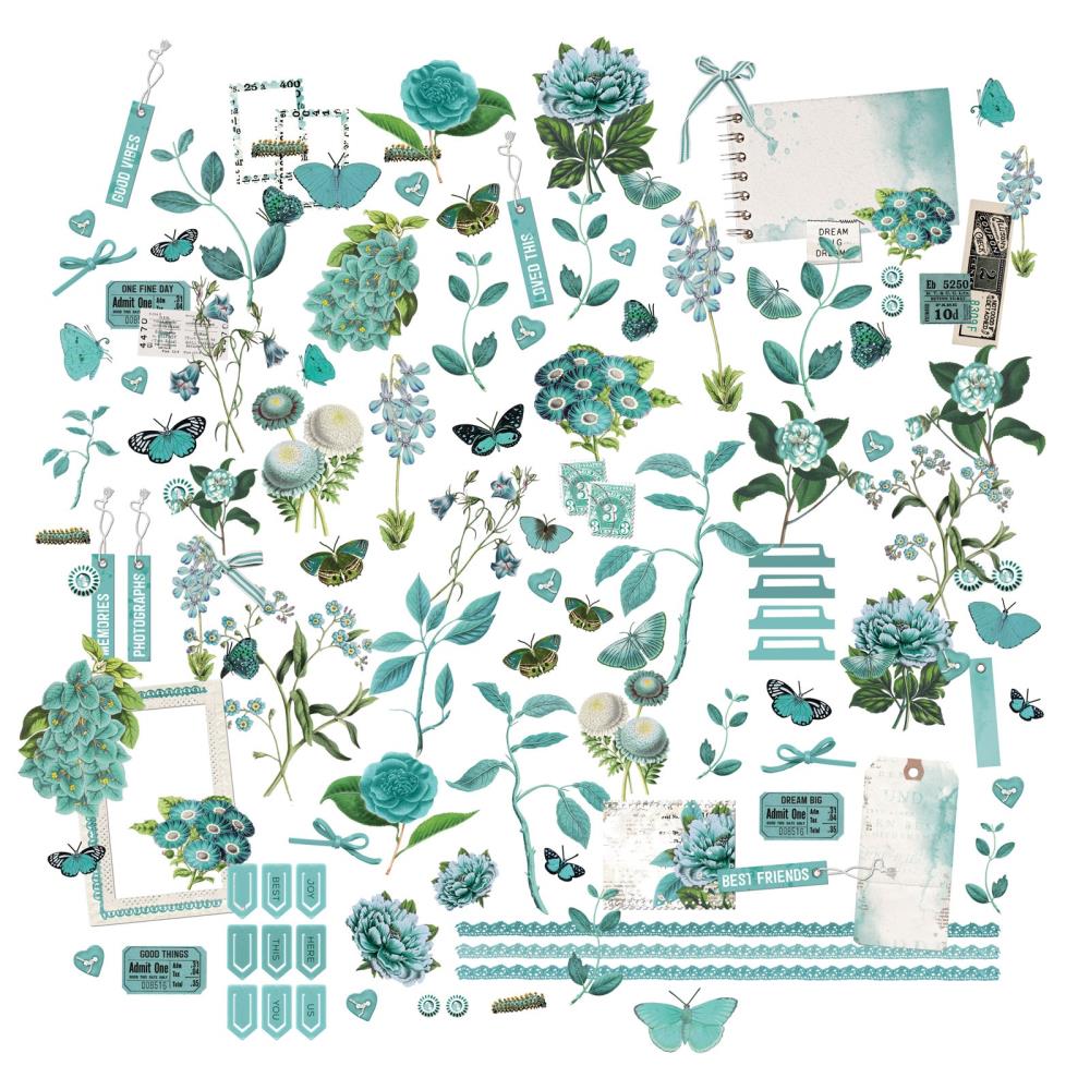 49 And Market - Mini Laser Cut Outs - Color Swatch: Teal Elements