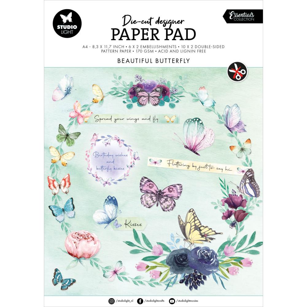 Studio Light Essentials Die-Cut Paper Pad A4 - Nr. 146 Beautiful Butterfly