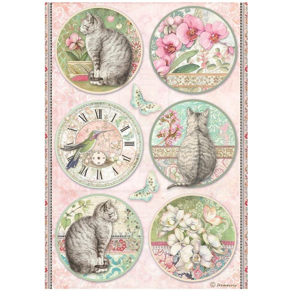 Stamperia Rice Paper Sheet A4 - Orchids And Cats 6 Rounds