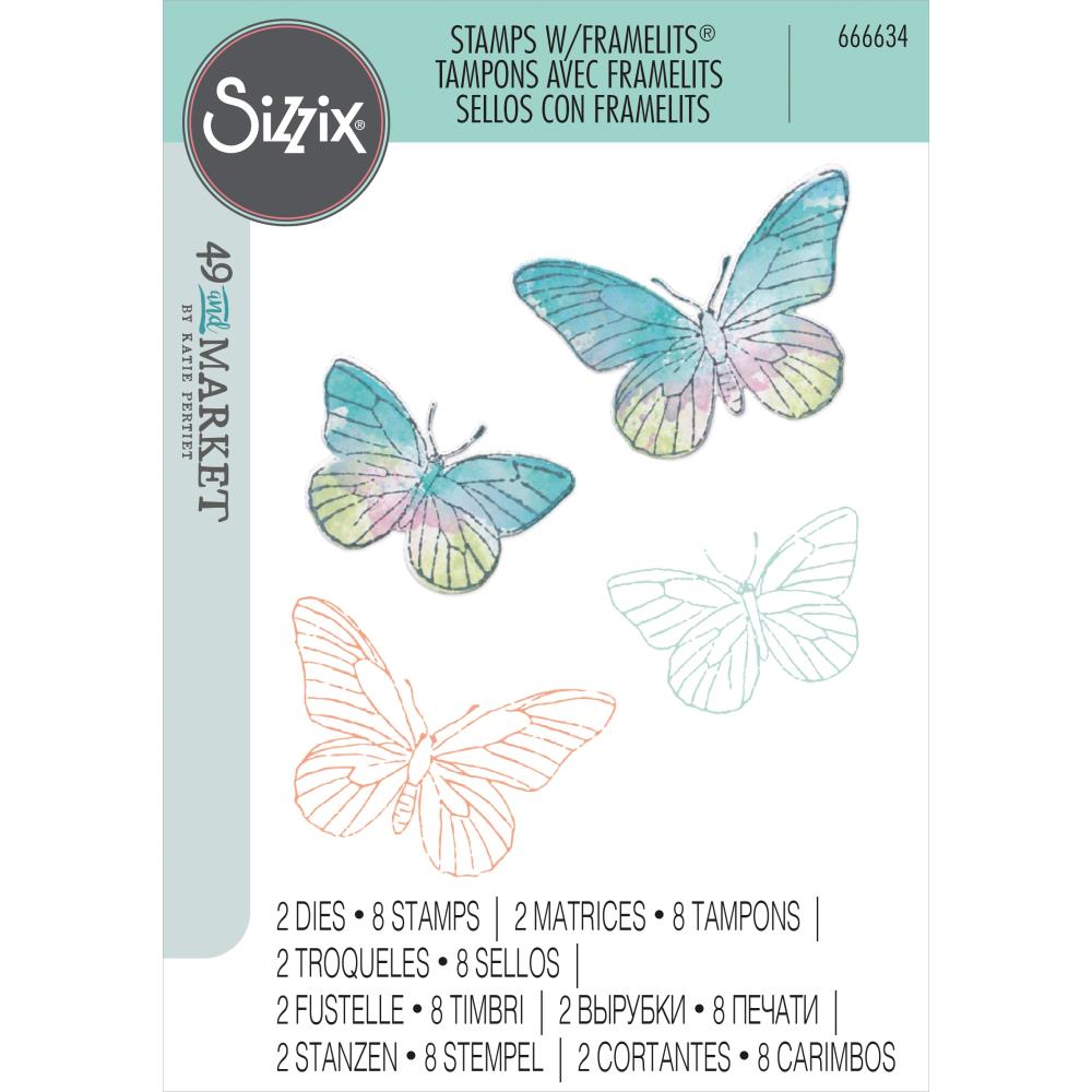 Sizzix Framelits Die & A5 Stamp Set By 49 & Market - Painted Pencil Butterflies