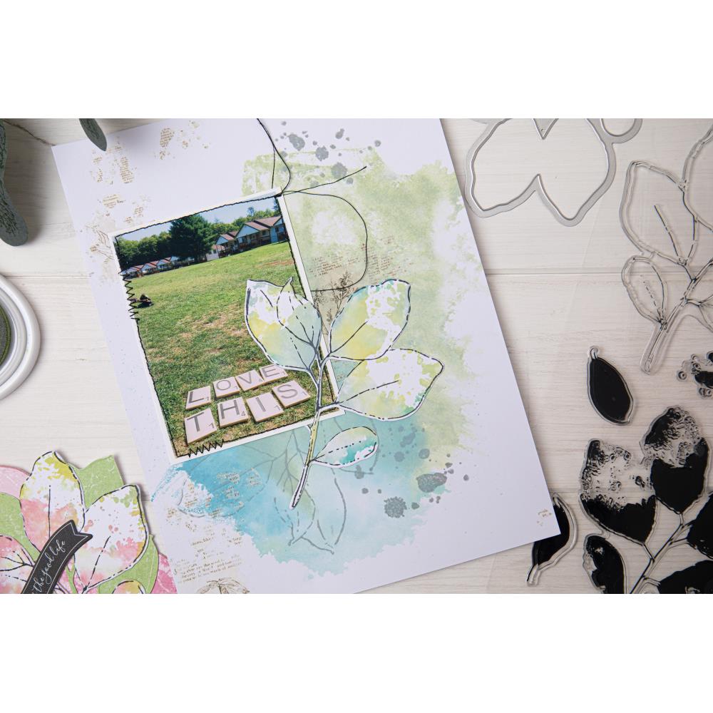 Sizzix Framelits Die & A5 Stamp Set By 49 & Market - Painted Pencil Leaves