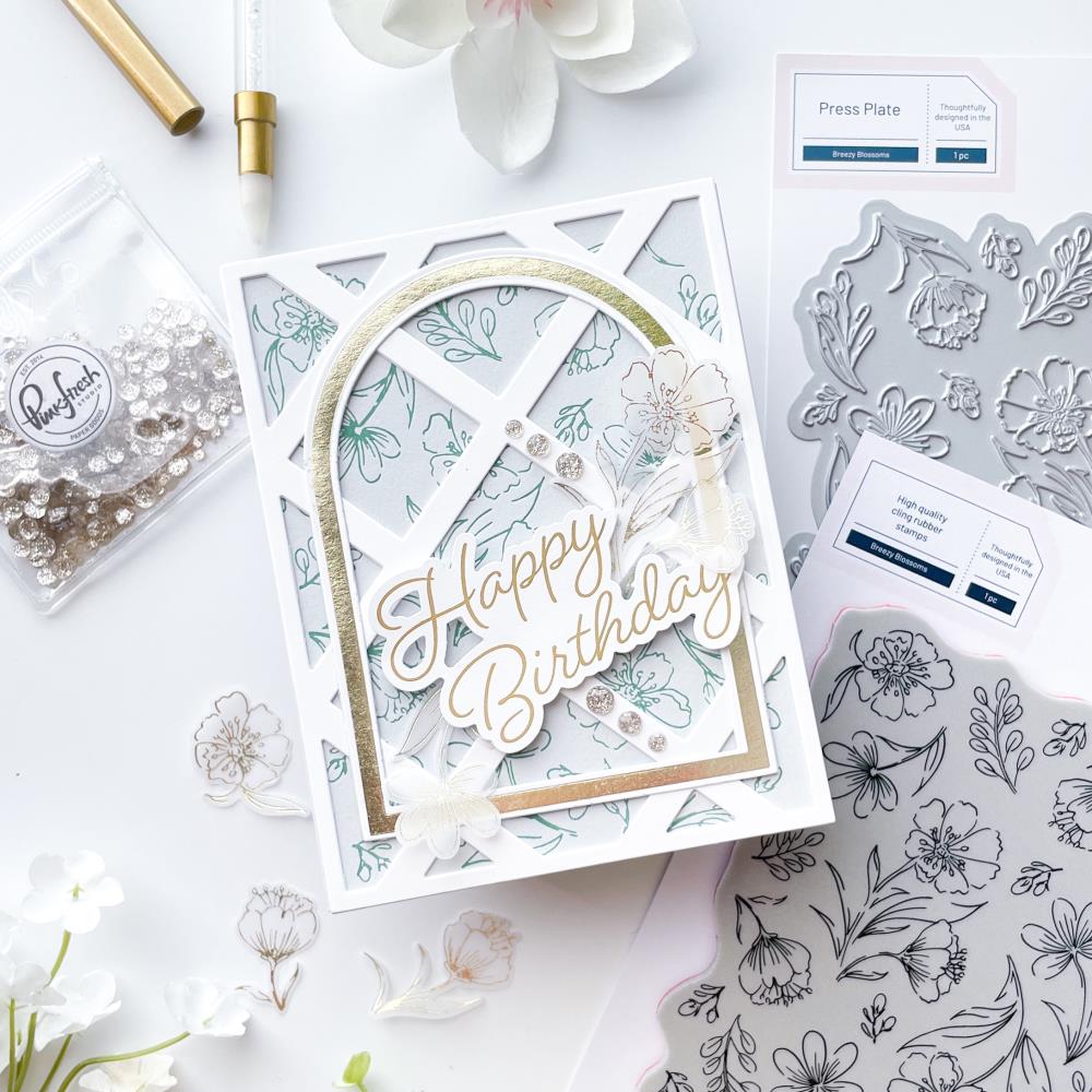 Pinkfresh Studio Cling Rubber Background Stamp Set - Breezy Blossoms