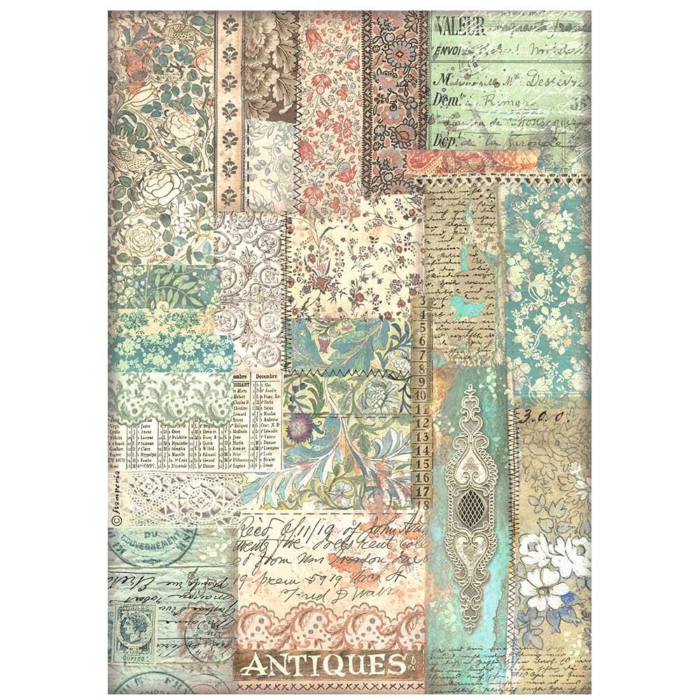 Stamperia Rice Paper Sheet A4 - Brocante Antiques Fabric Patchwork