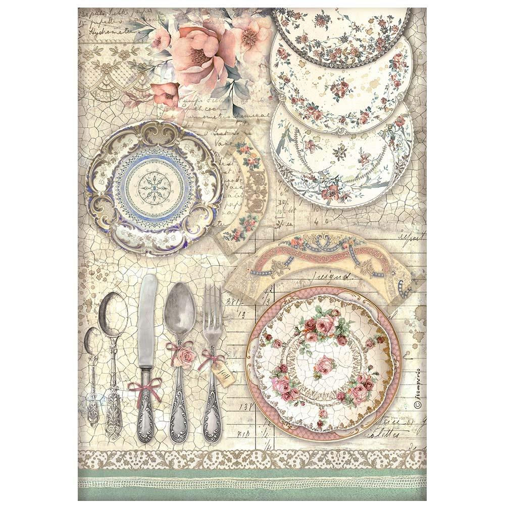 Stamperia Rice Paper Sheet A4 - Brocante Antiques Ceramic Plates
