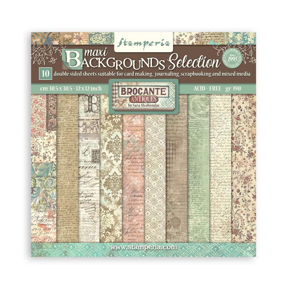 Stamperia Maxi Backgrounds Selection Double-Sided Paper Pad - 12x12 - Brocante Antiques