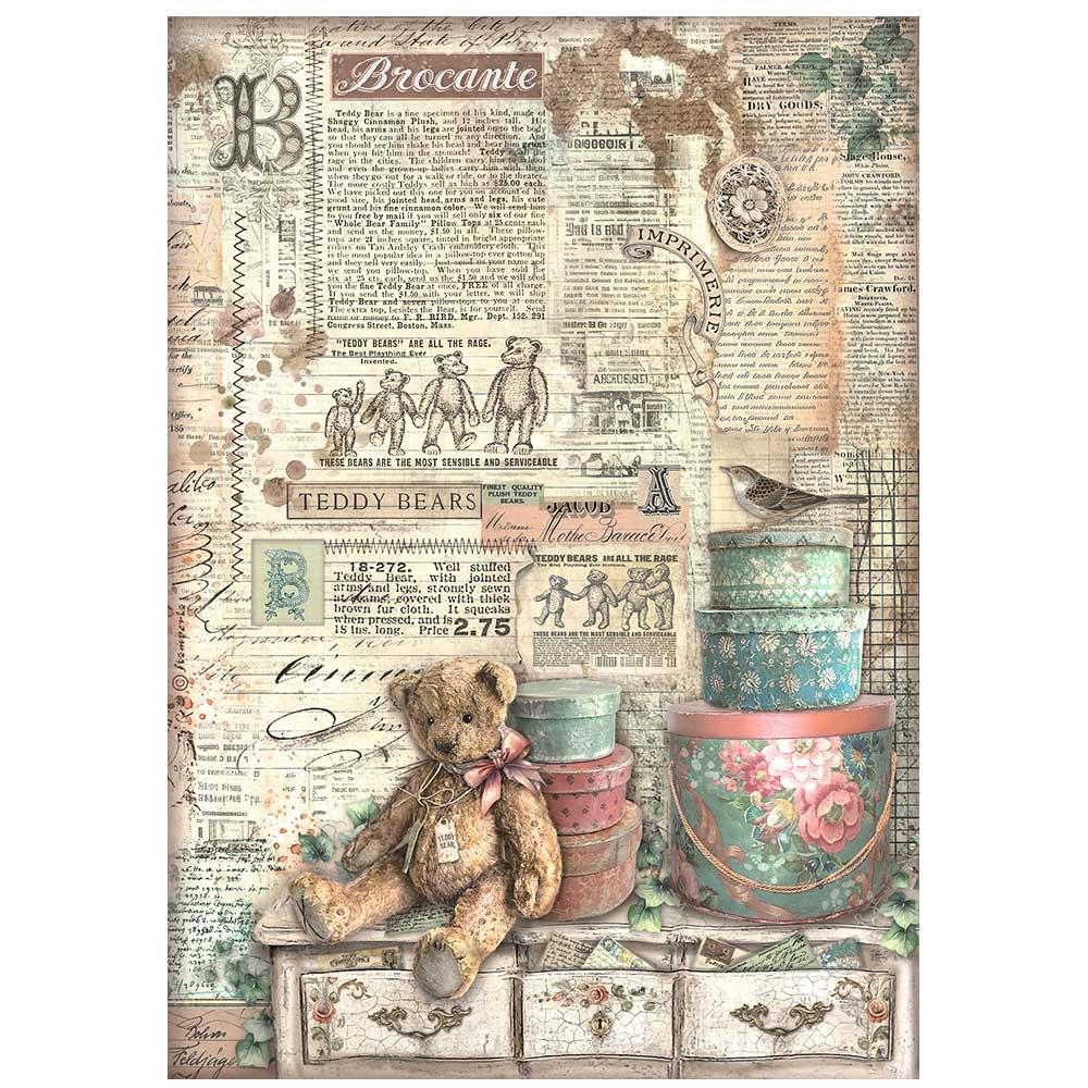 Stamperia Rice Paper Sheet A4 - Brocante Antiques Teddy Bear