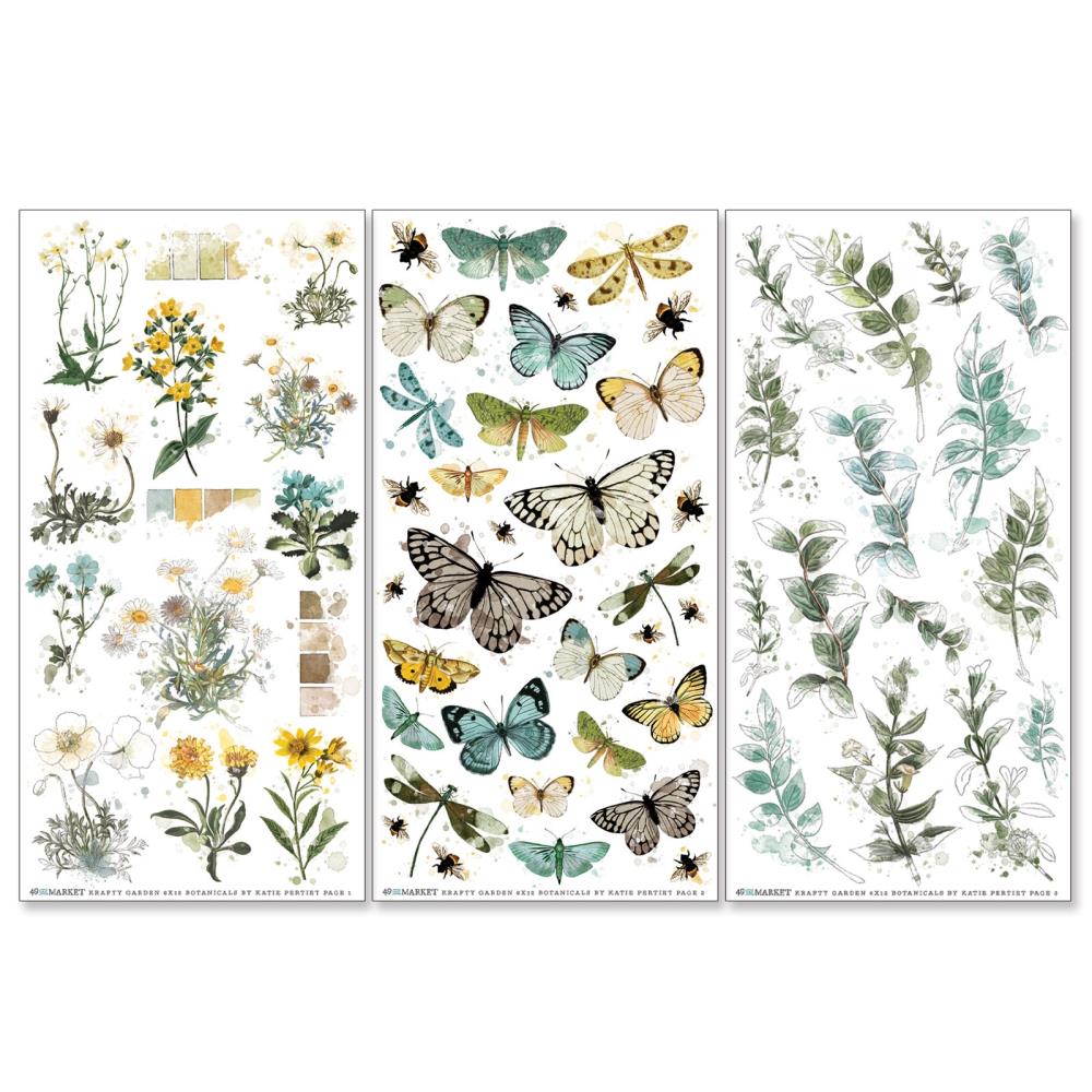 49 And Market Rub-On Transfer Set - Botanicals Krafty Garden