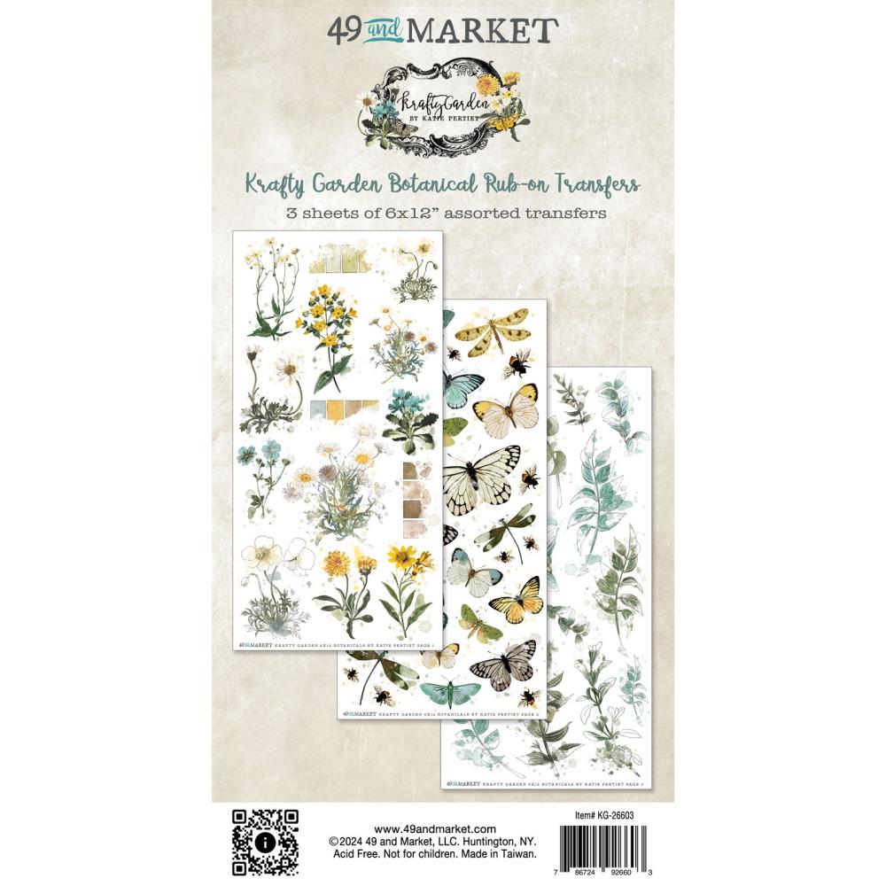 49 And Market Rub-On Transfer Set - Botanicals Krafty Garden