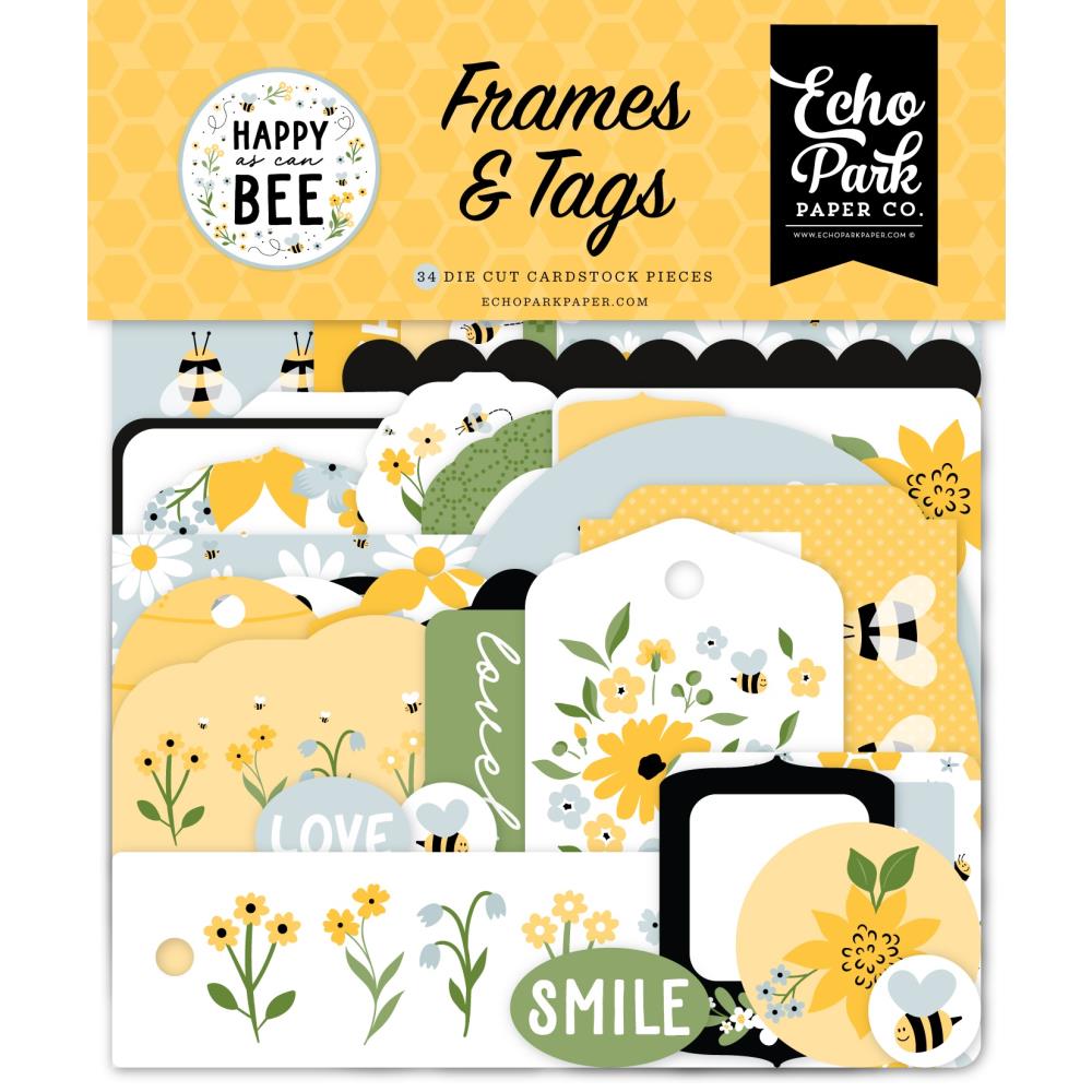 Echo Park Cardstock Ephemera - Frames & Tags Happy As Can Bee