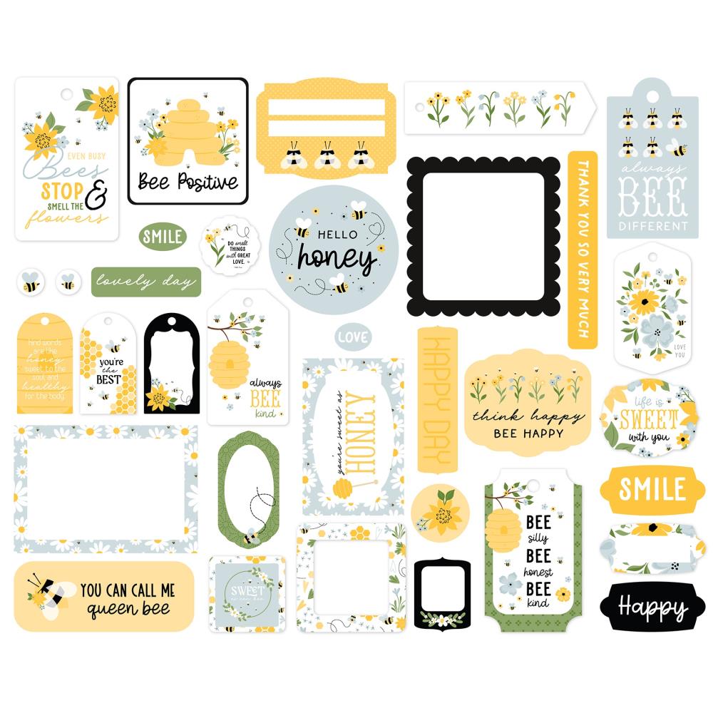 Echo Park Cardstock Ephemera - Frames & Tags Happy As Can Bee