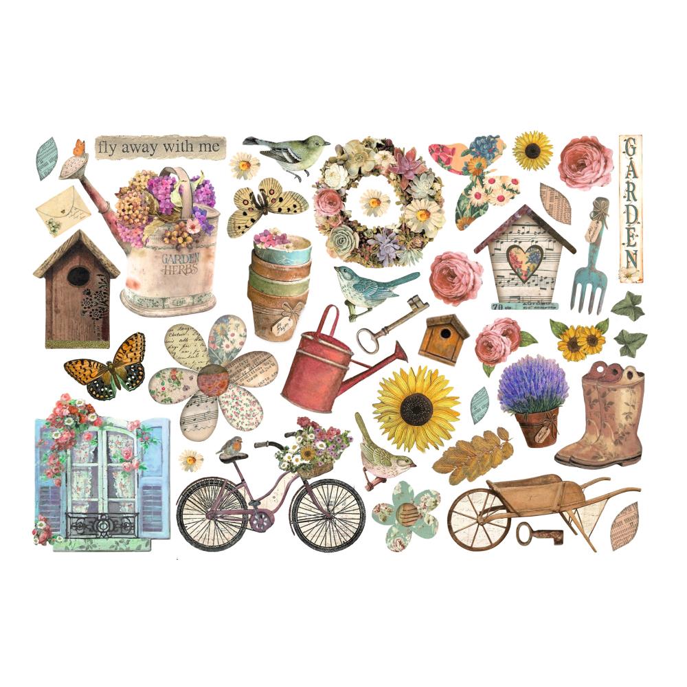 Stamperia Cardstock Ephemera Adhesive Paper Cut Outs - GARDEN