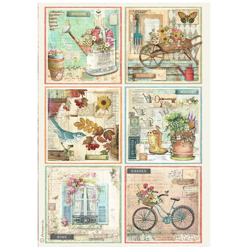 Stamperia Rice Paper Sheet A4 - Garden 6 Cards