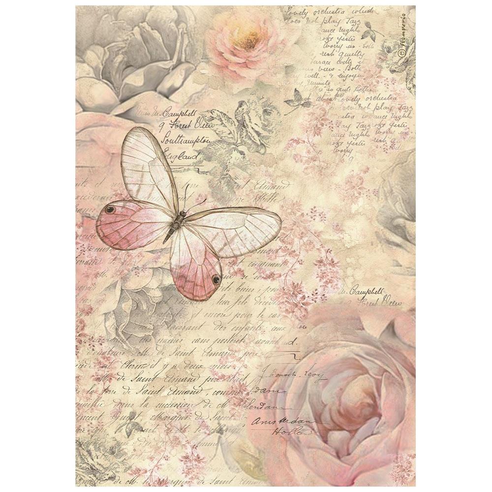 Stamperia Rice Paper Sheet A4 - Shabby Rose Butterfly