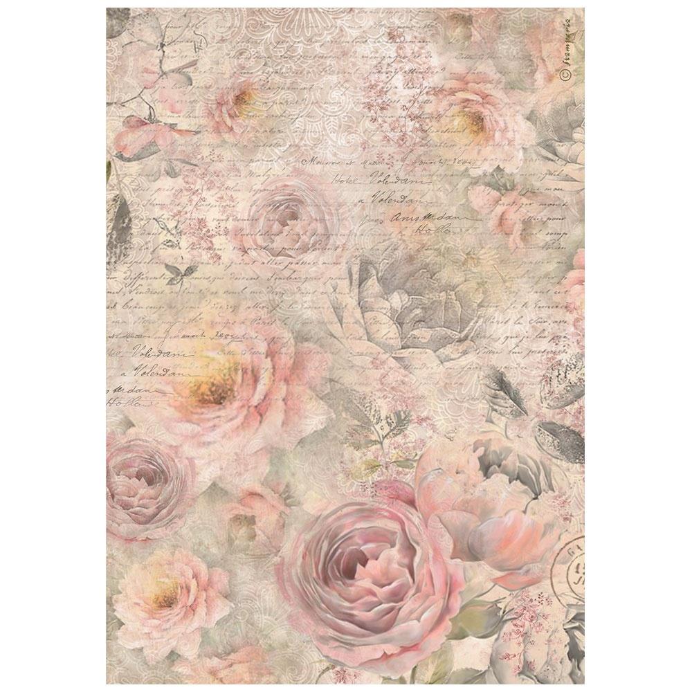 Stamperia Rice Paper Sheet A4 - Shabby Rose Roses Pattern
