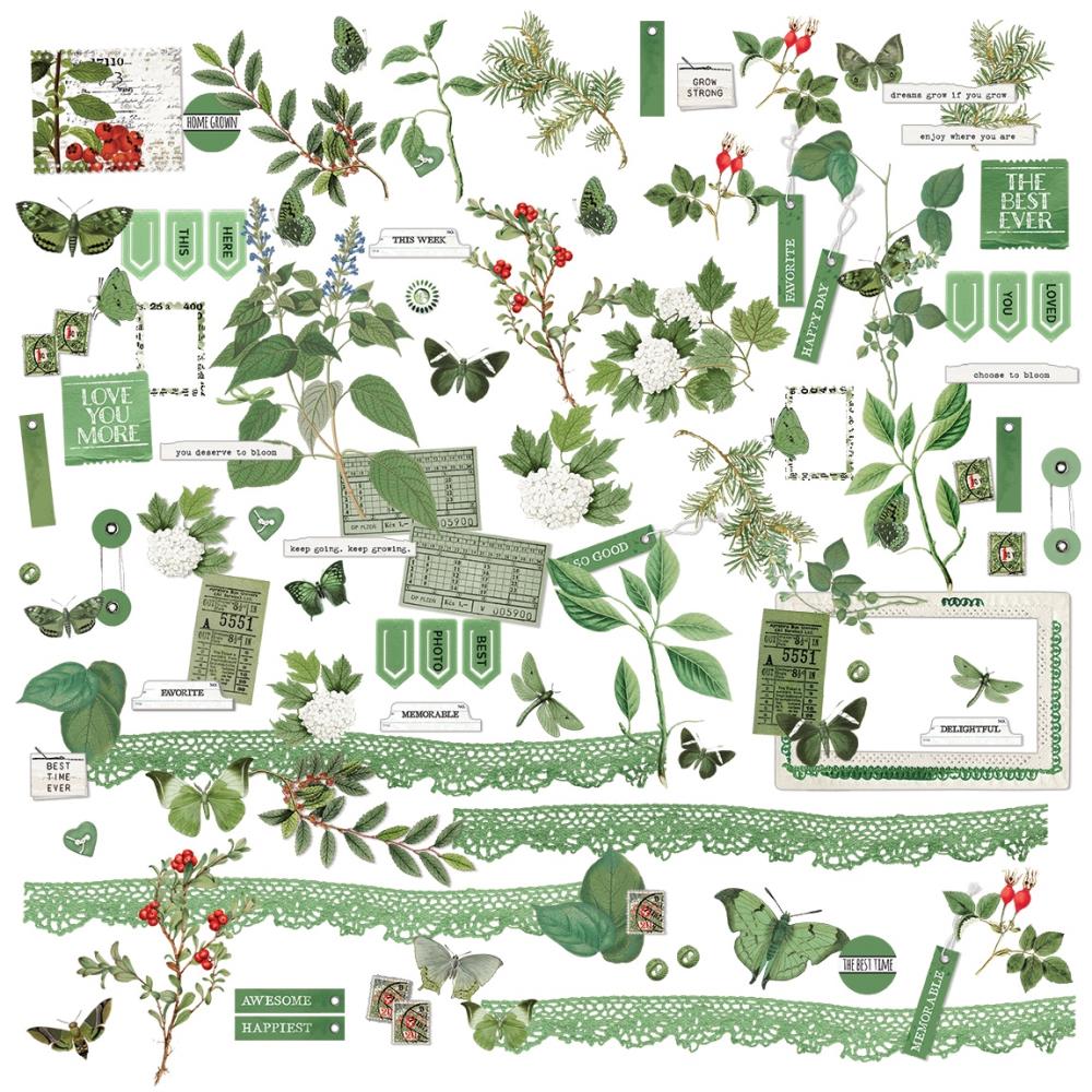 49 And Market - Mini Laser Cut Outs - Color Swatch: Willow Elements
