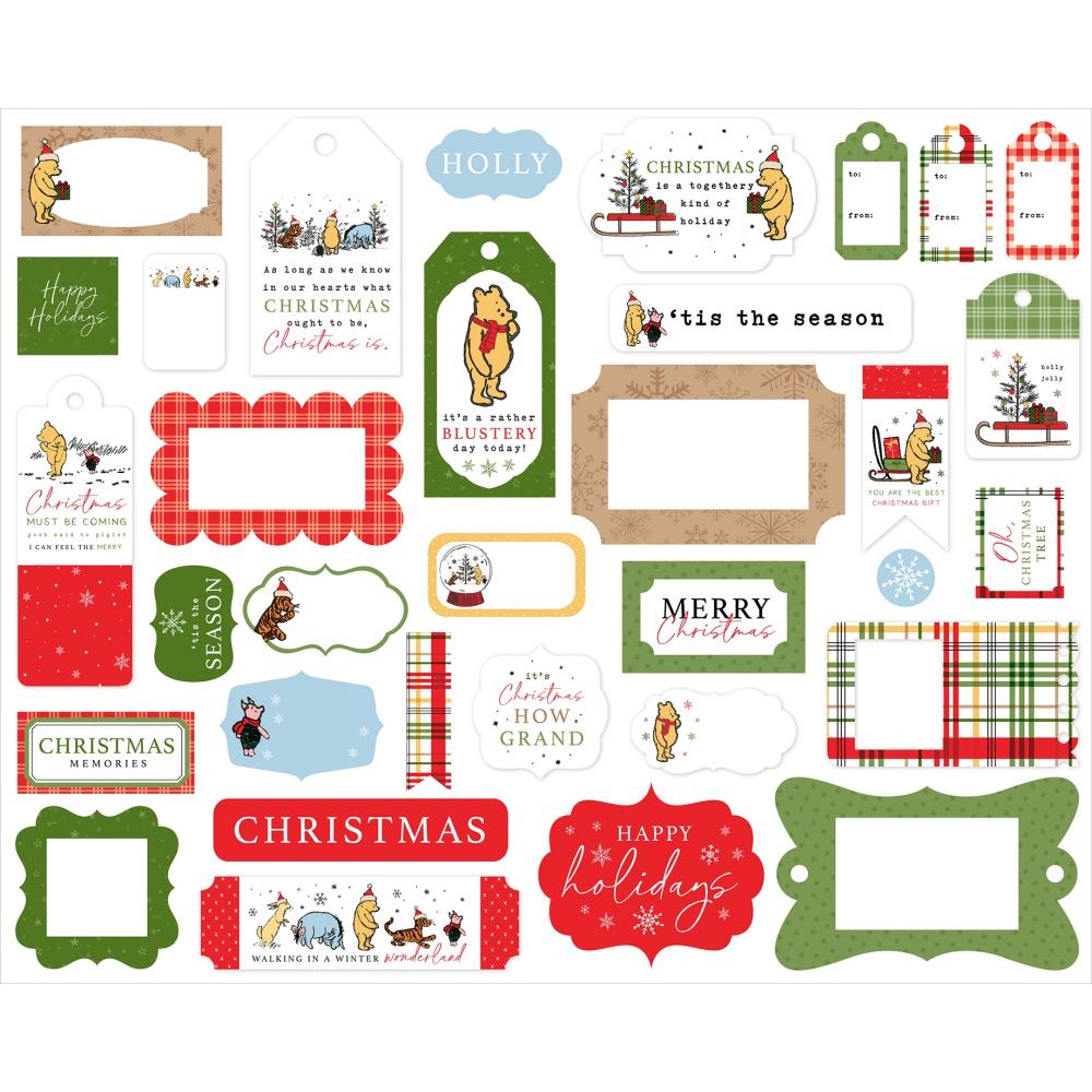 Echo Park Cardstock Ephemera - Frames & Tags - Winnie The Pooh Christmas