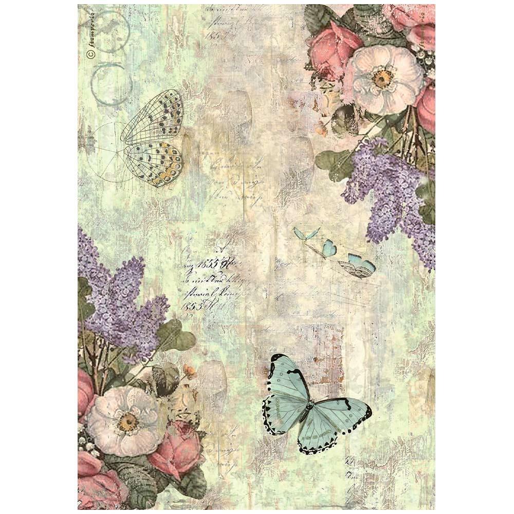 Stamperia Rice Paper Sheet A4 - Wonderland Flowers And Butterflies