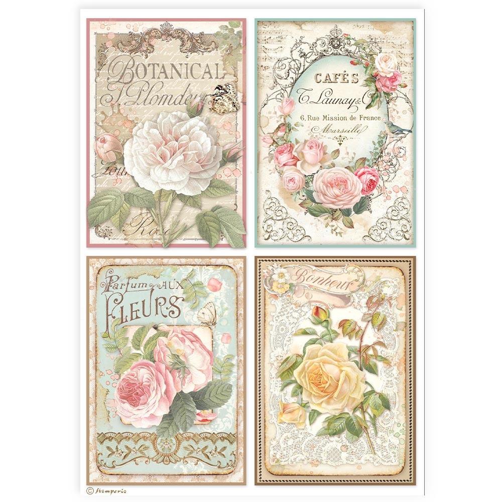 Stamperia Rice Paper Sheet A4 - 4 Cards Roses