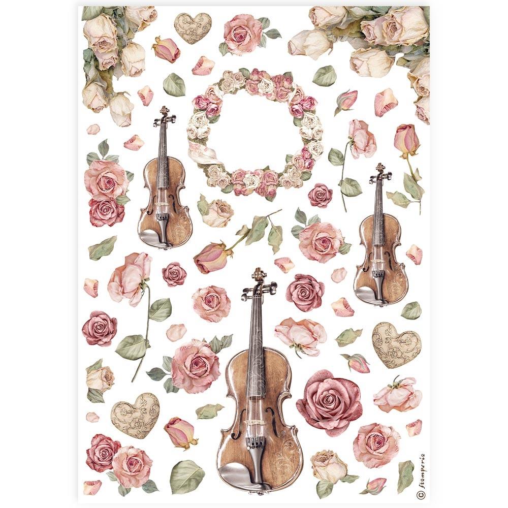 Stamperia Rice Paper Sheet A4 - Violins And Roses
