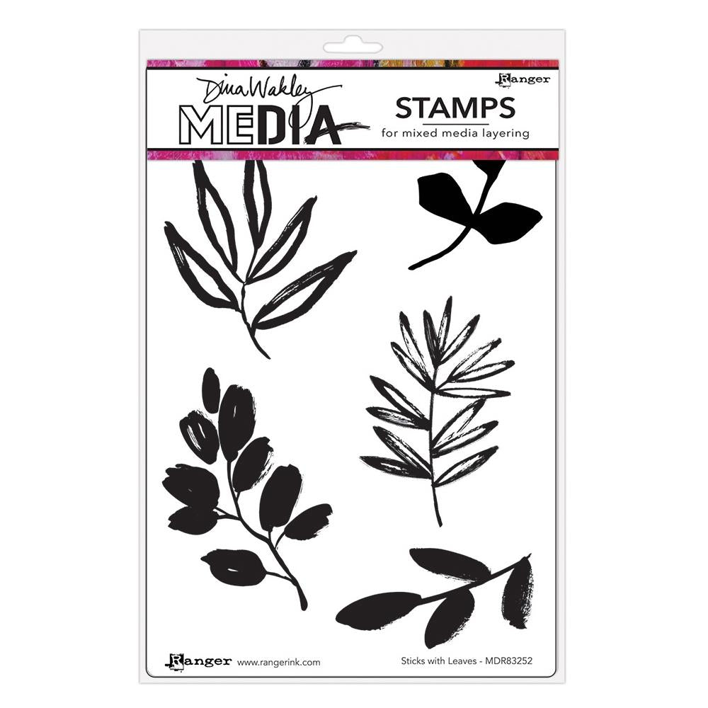 Dina Wakley Media Cling Stamps - Sticks With Leaves
