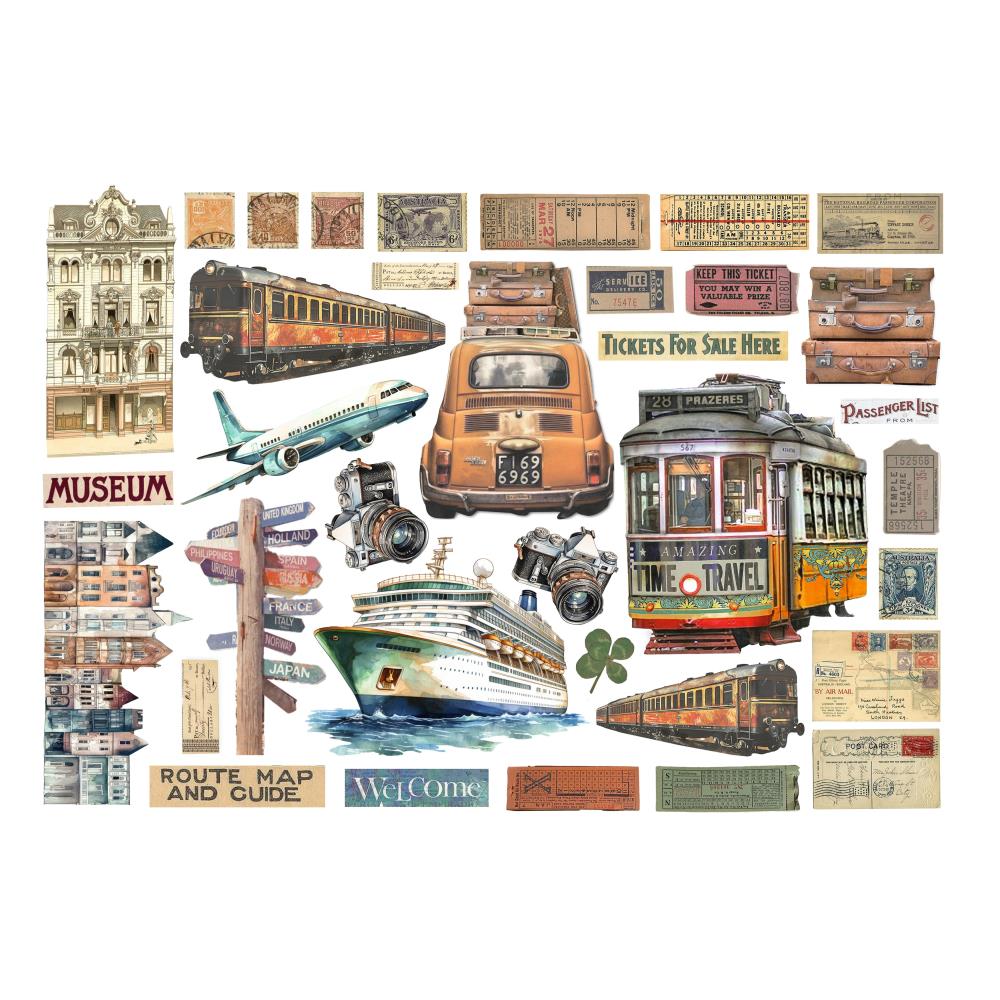 Stamperia Cardstock Ephemera Adhesive Paper Cut Outs - Art Of Travelling