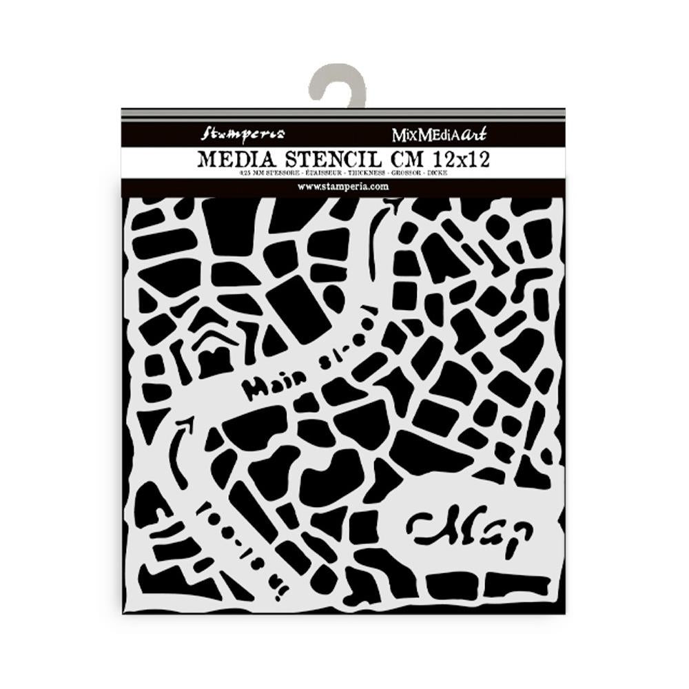 Stamperia Stencil 12cm x 12cm - Art Of Travelling Street Map