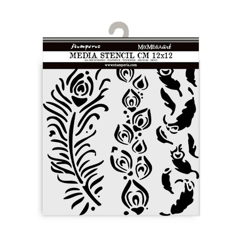 Stamperia Stencil 12cm x 12cm - Masquerade Feathers