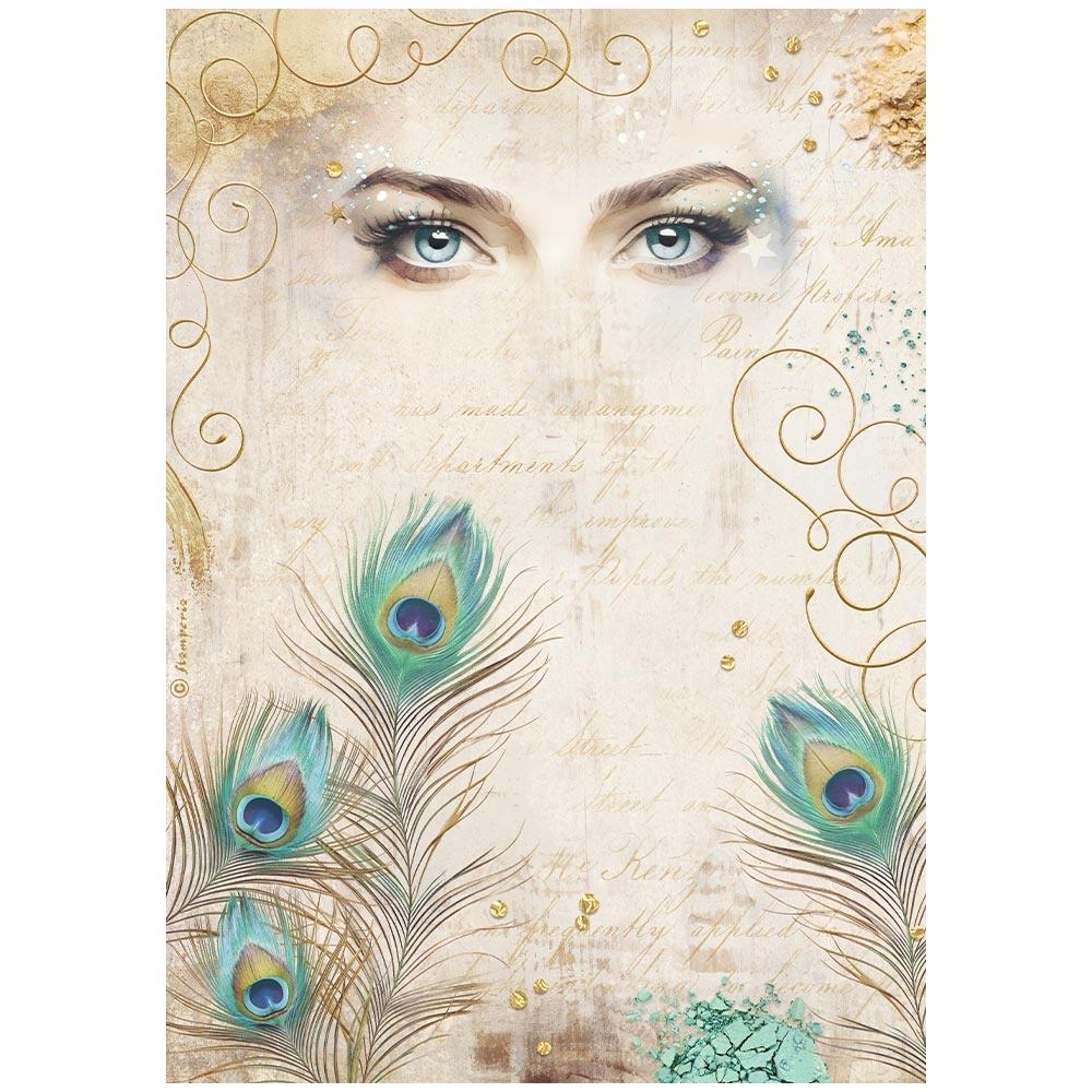 Stamperia Rice Paper Sheet A4 - Masquerade Eyes & Feathers