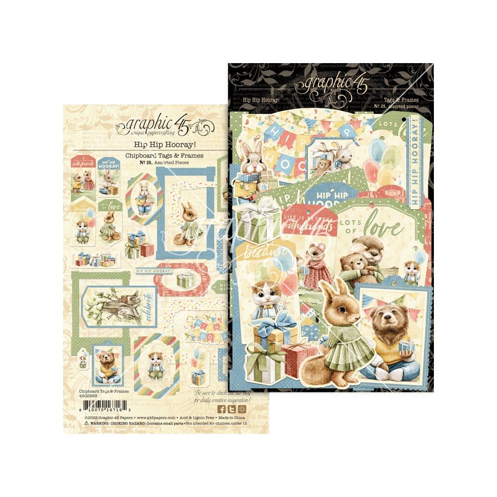 Graphic 45 Ephemera Die-Cut Assortment - Tags & Frames Hip Hip Hooray