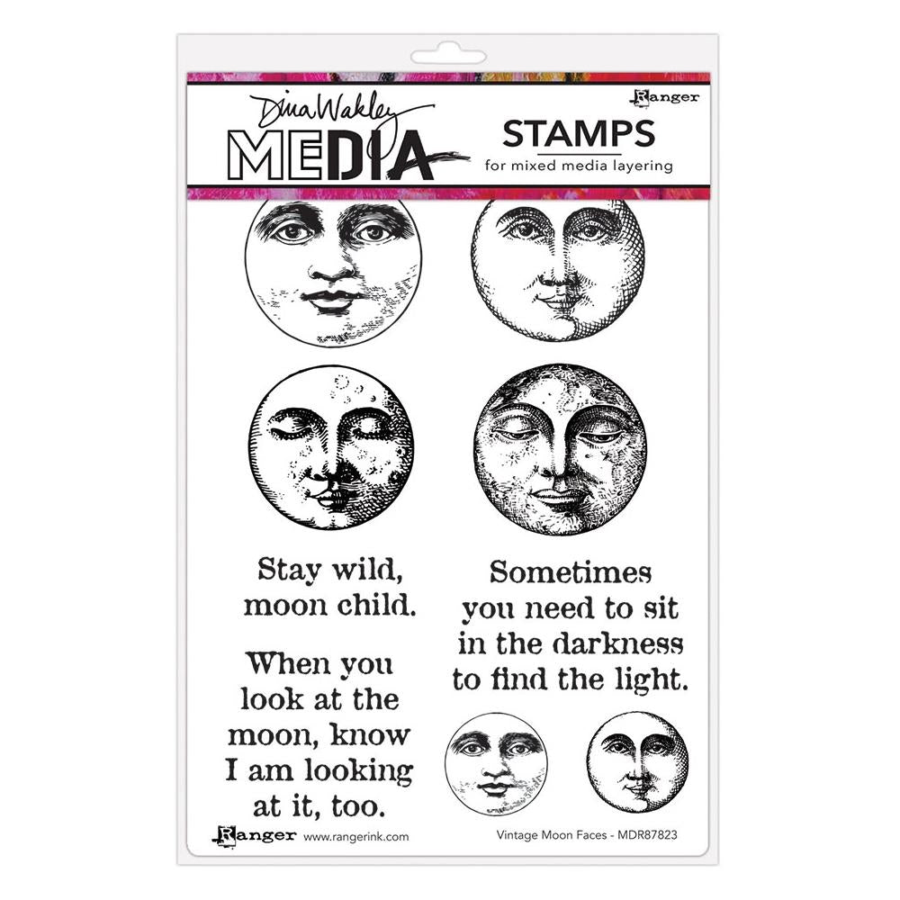 Dina Wakley Media Cling Stamps - Vintage Moon Faces