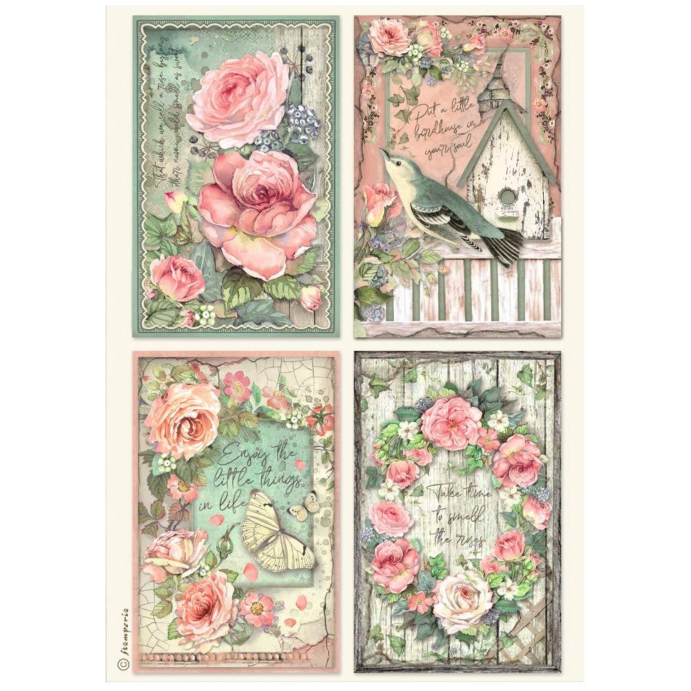 Stamperia Rice Paper Sheet A4 - House Roses Cards