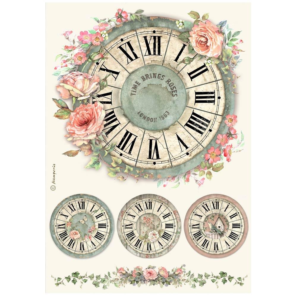Stamperia Rice Paper Sheet A4 - House Roses Clock