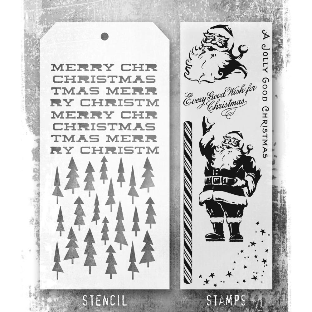Tim Holtz Mixed-Media Stamps & Stencil - Jolly Holiday