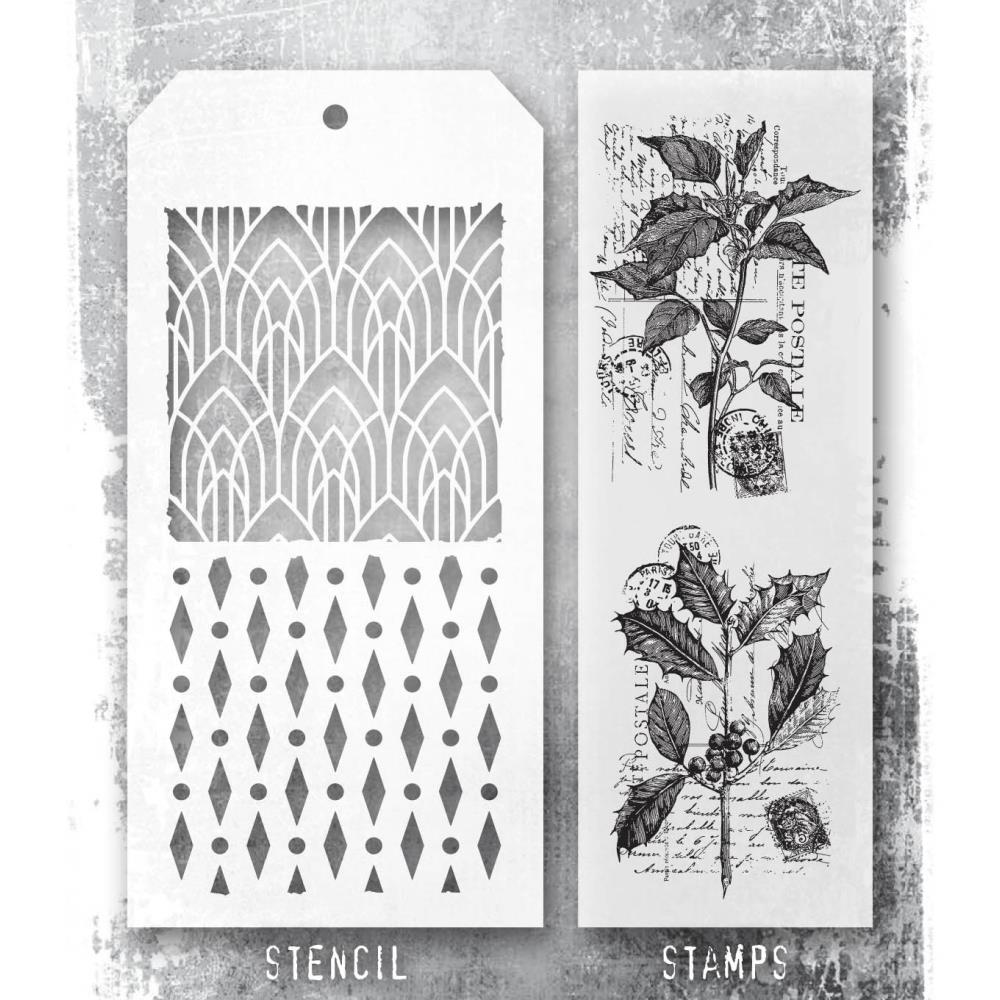 Tim Holtz Mixed-Media Stamps & Stencil - Festive Collage