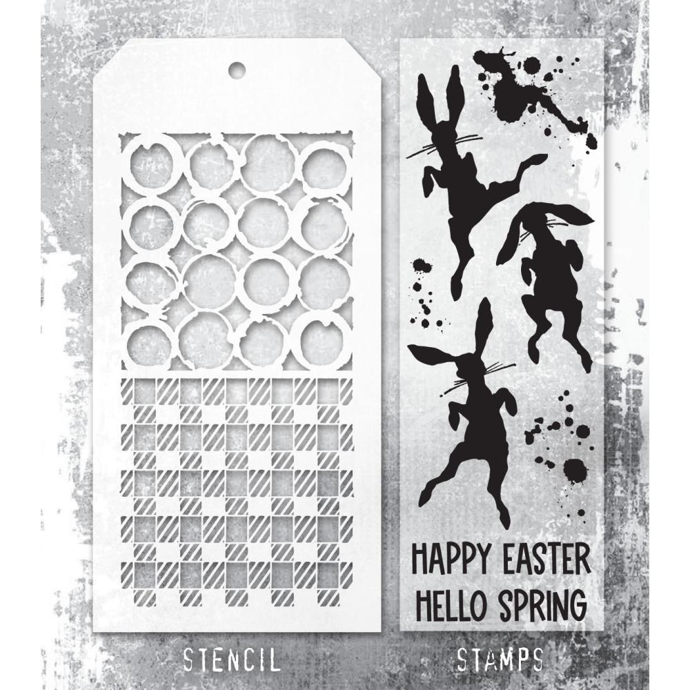 Tim Holtz Mixed-Media Stamps & Stencil - Bunny Hop