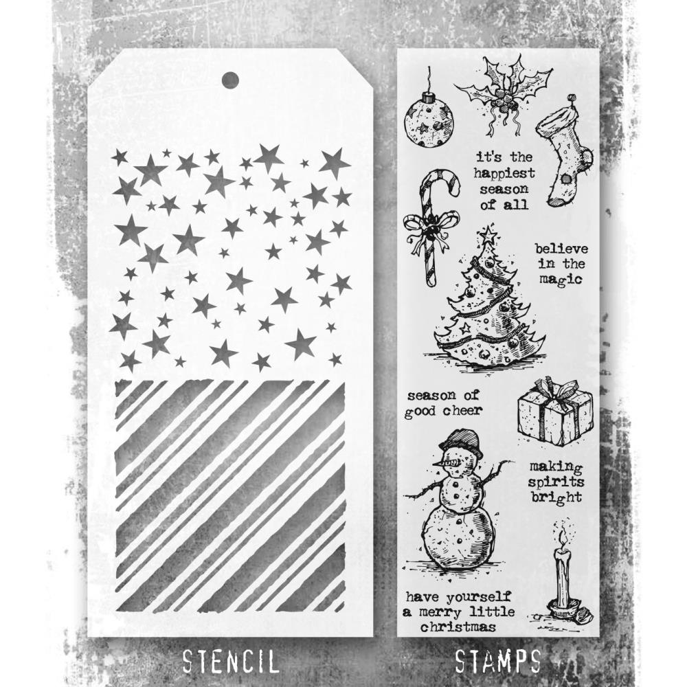 Tim Holtz Mixed-Media Stamps & Stencil - Tattered Christmas
