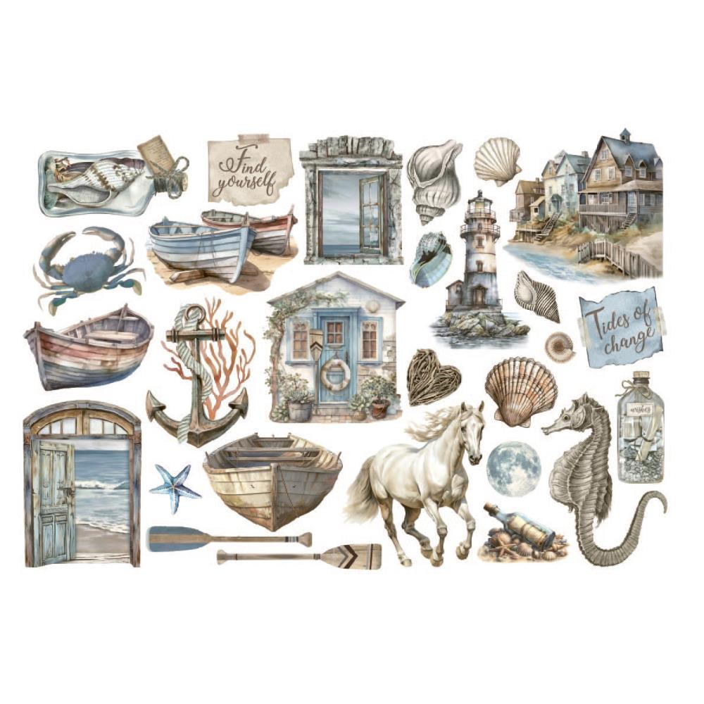 Stamperia Cardstock Ephemera Adhesive Paper Cut Outs - Silent Sea