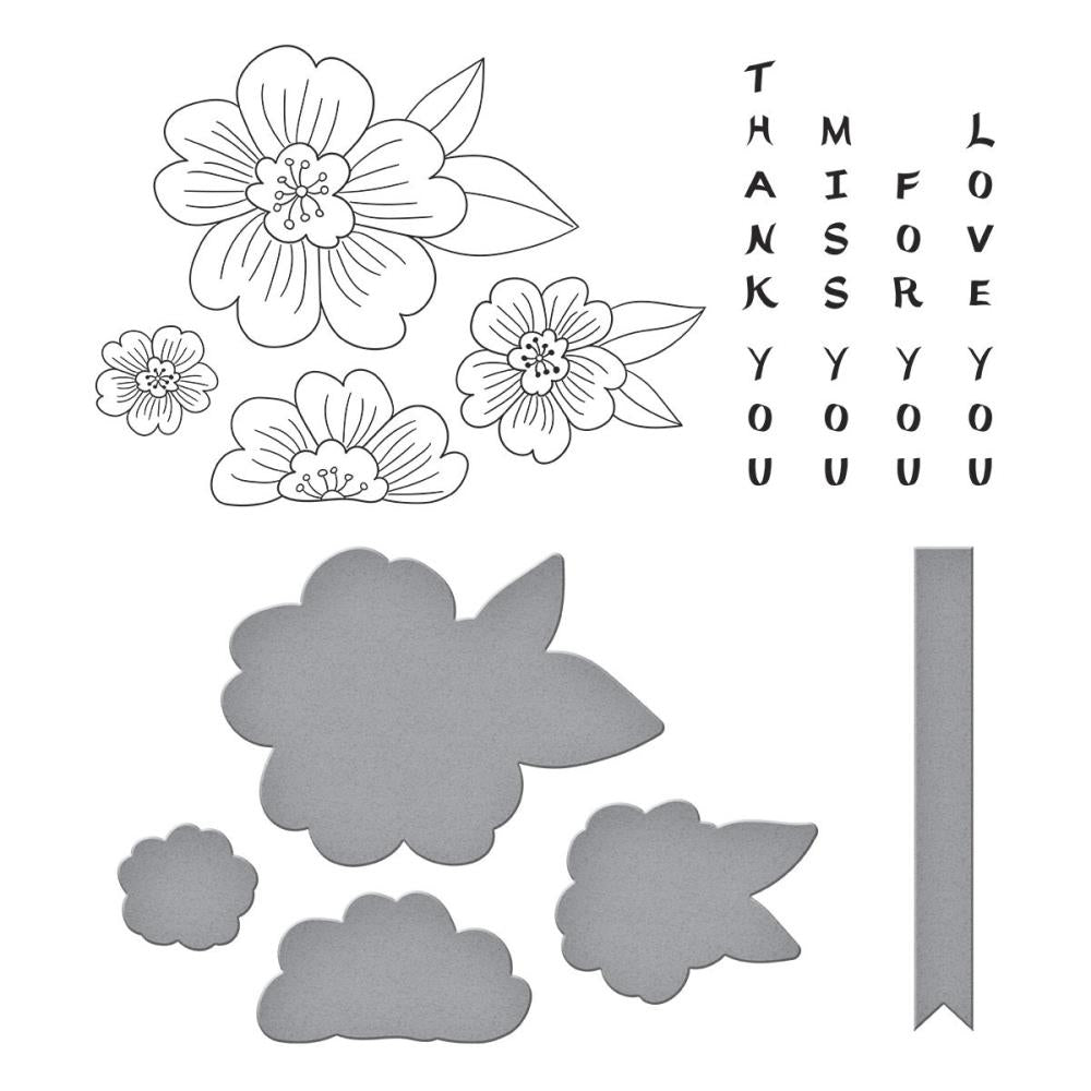 Spellbinders Press Plate & Die Set - Blossoms & Sentiments - Spring in Kyoto