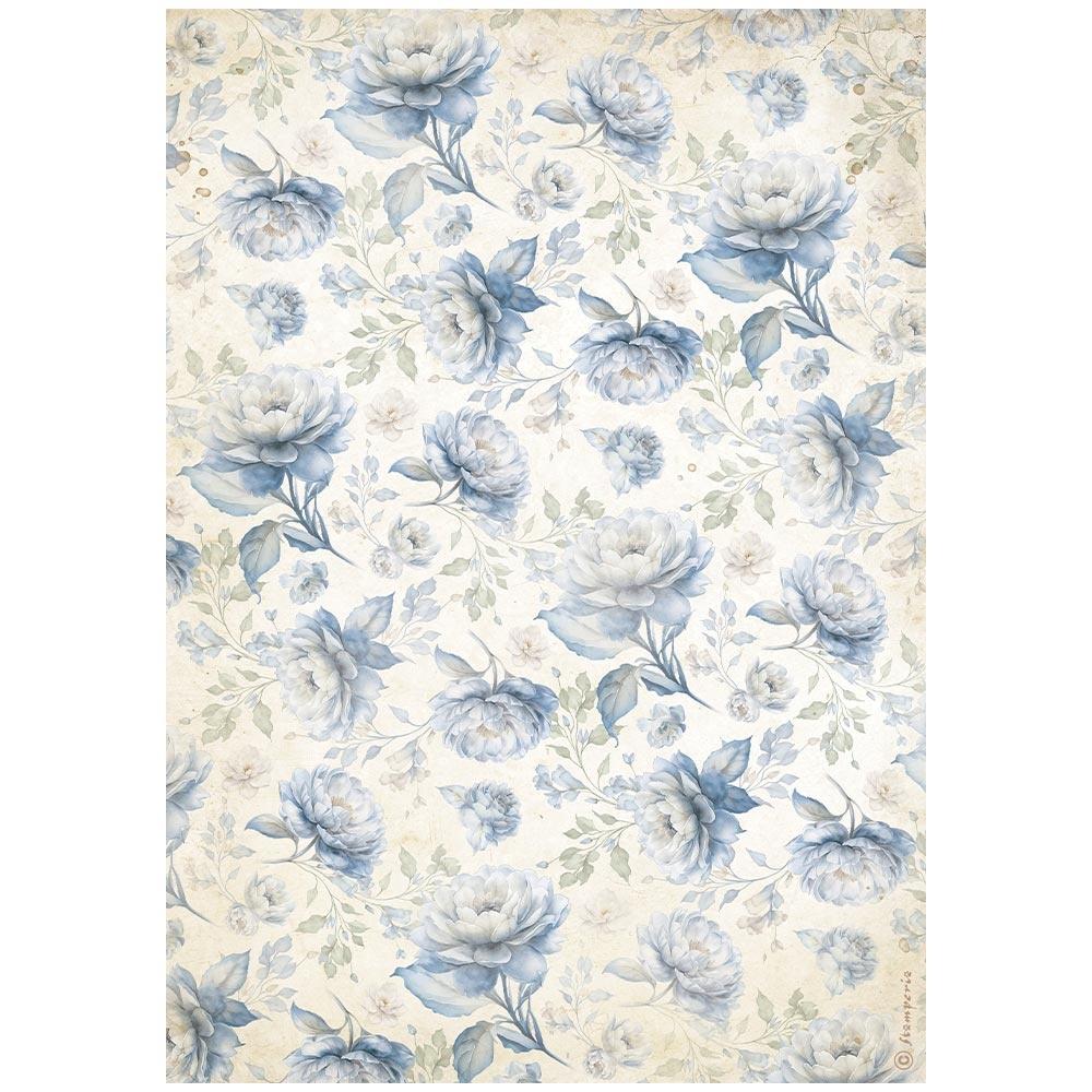 Stamperia Rice Paper Sheet A4 - Timeless Blue Flowers Pattern